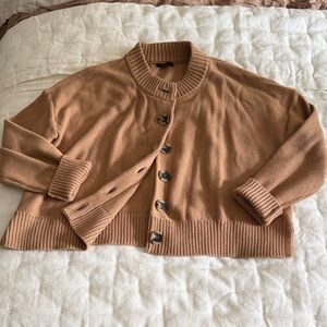 Quince Cropped Button-Front Cardigan in Camel Brown, M